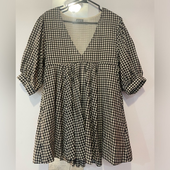 Checkered V Neck Crossover Babydoll Dress - Picture 1 of 4